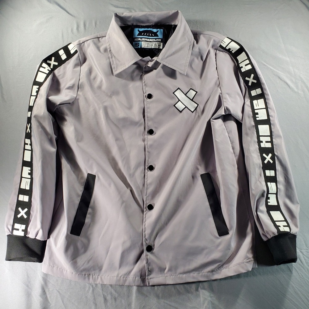 KinwaMonster I Am Ok Windbreaker Jacket Womens Small Gray Kinwa Printed Sleeves